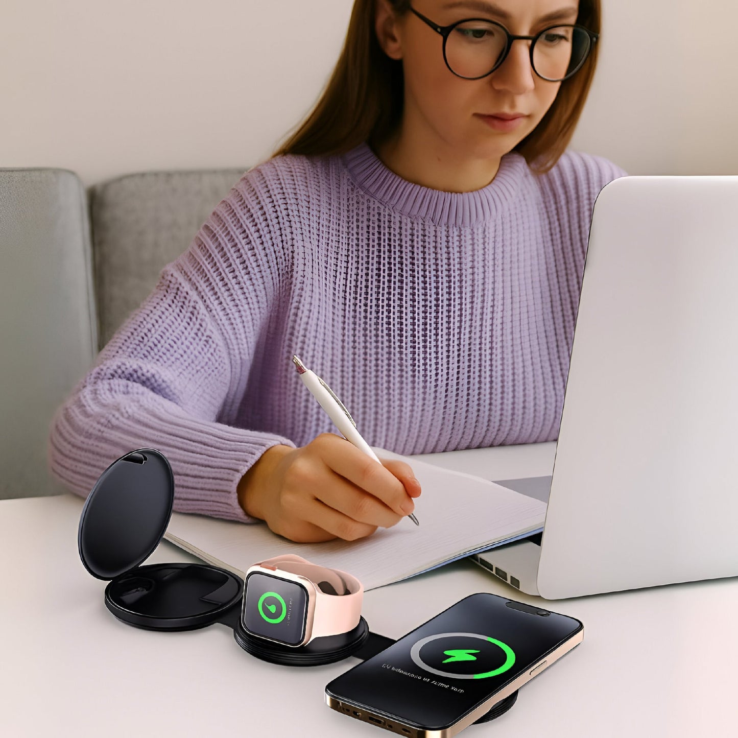 Power & Sound Essentials Bundle – 5-in-1 Folding Wireless Charging Station + True Wireless Earbuds