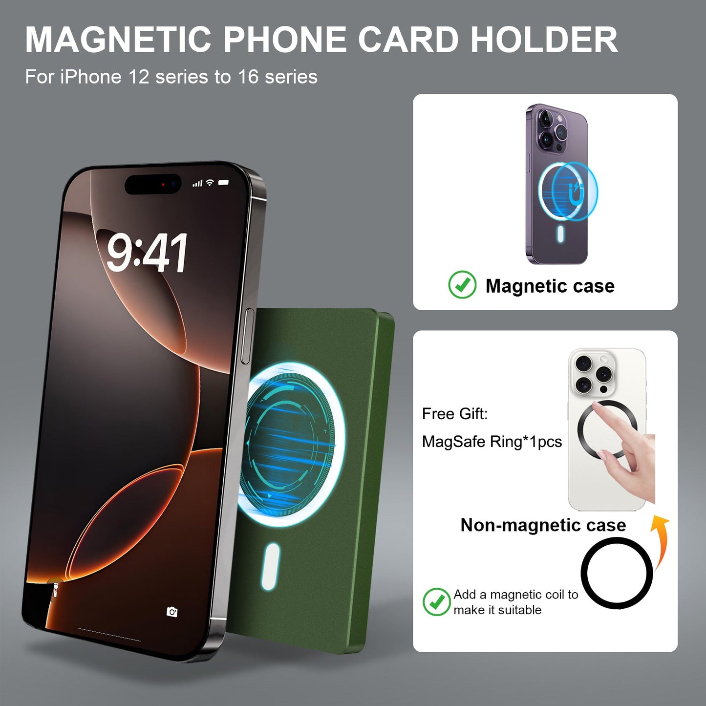 RFID Blocking Wallet Minimalist Slim Card Holder for Magsafe with Adjustable Stand, Metal Pop Up Magnetic Wallet  for Men TOYFID